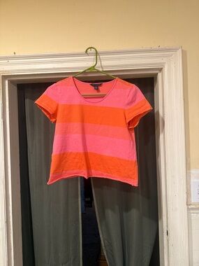 Tommy Hilfiger Striped Crop Tee in Neon Pink and Orange